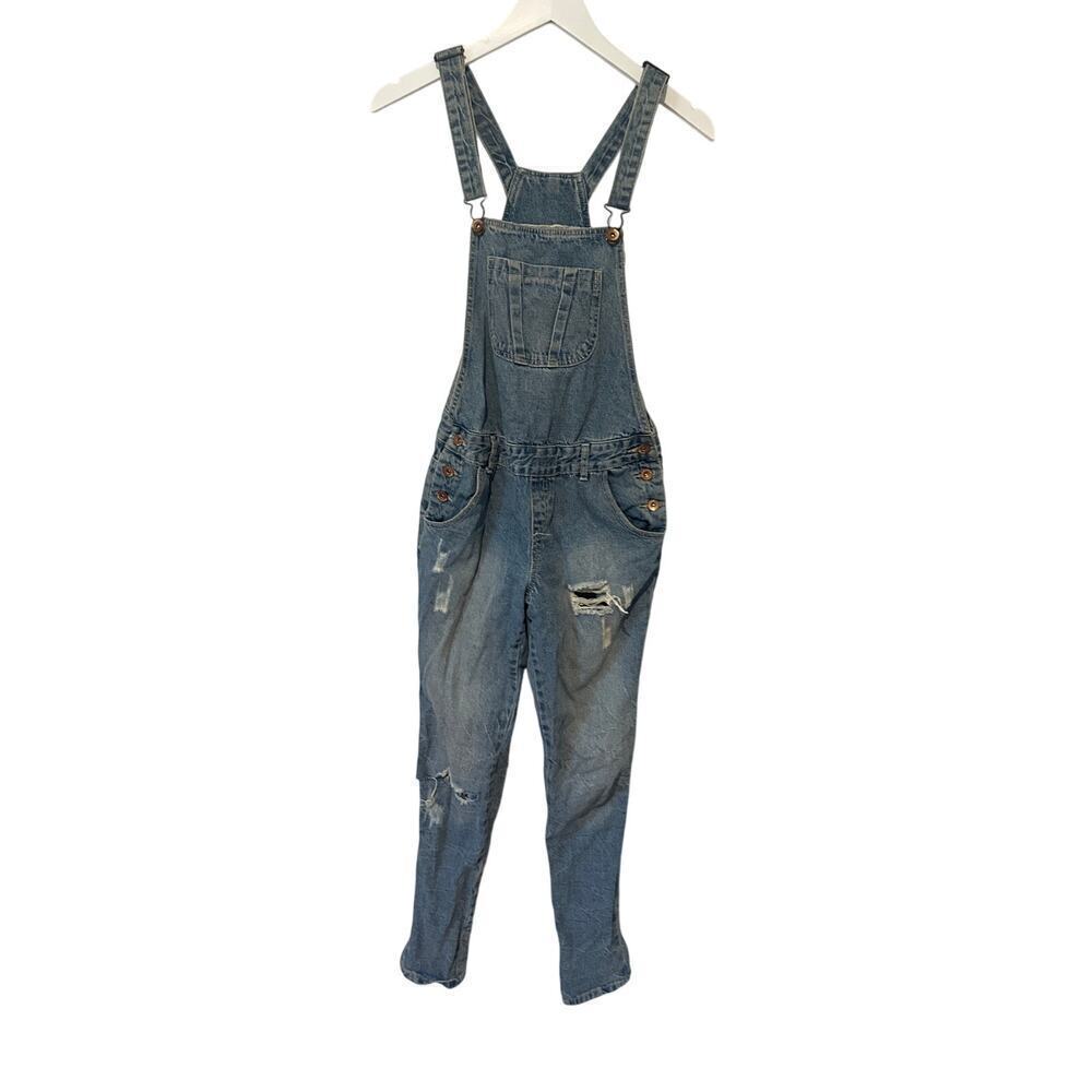 Cotton On Blue Jean Denim Overall Size 2 Cowgirl Ripped Light Wash